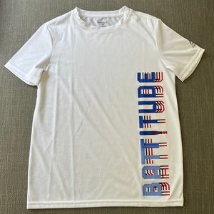 Athletic white Reebok baseball Dri-Fit shirt.